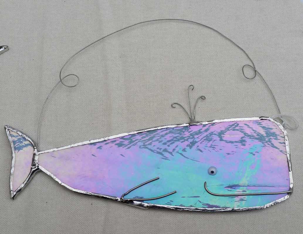 Iridescent stained glass whale